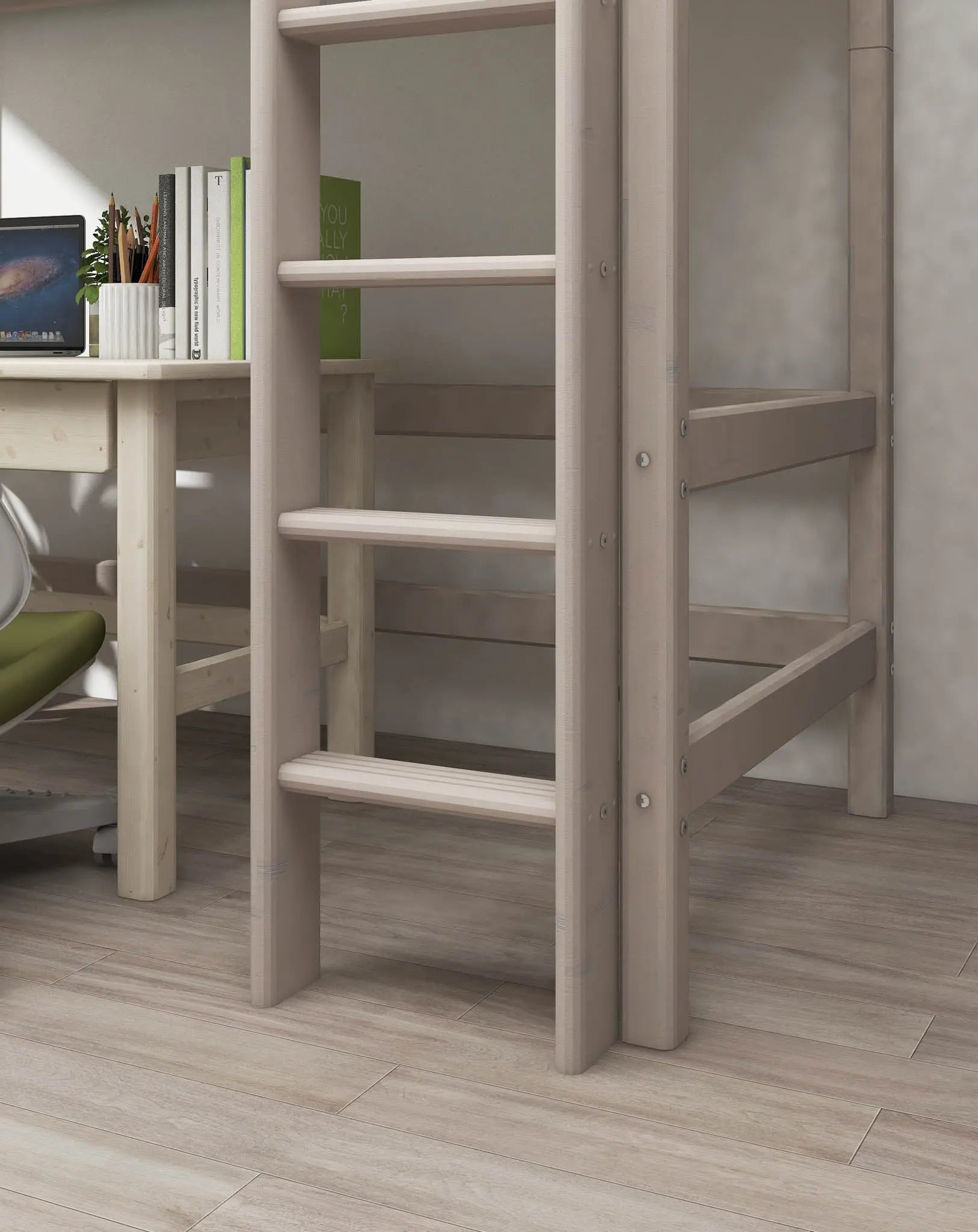 High Bed 184 cm with Ladder and Safety Rail, 90x200 cm, White HIGHBED 200 flexa-com.myshopify.com