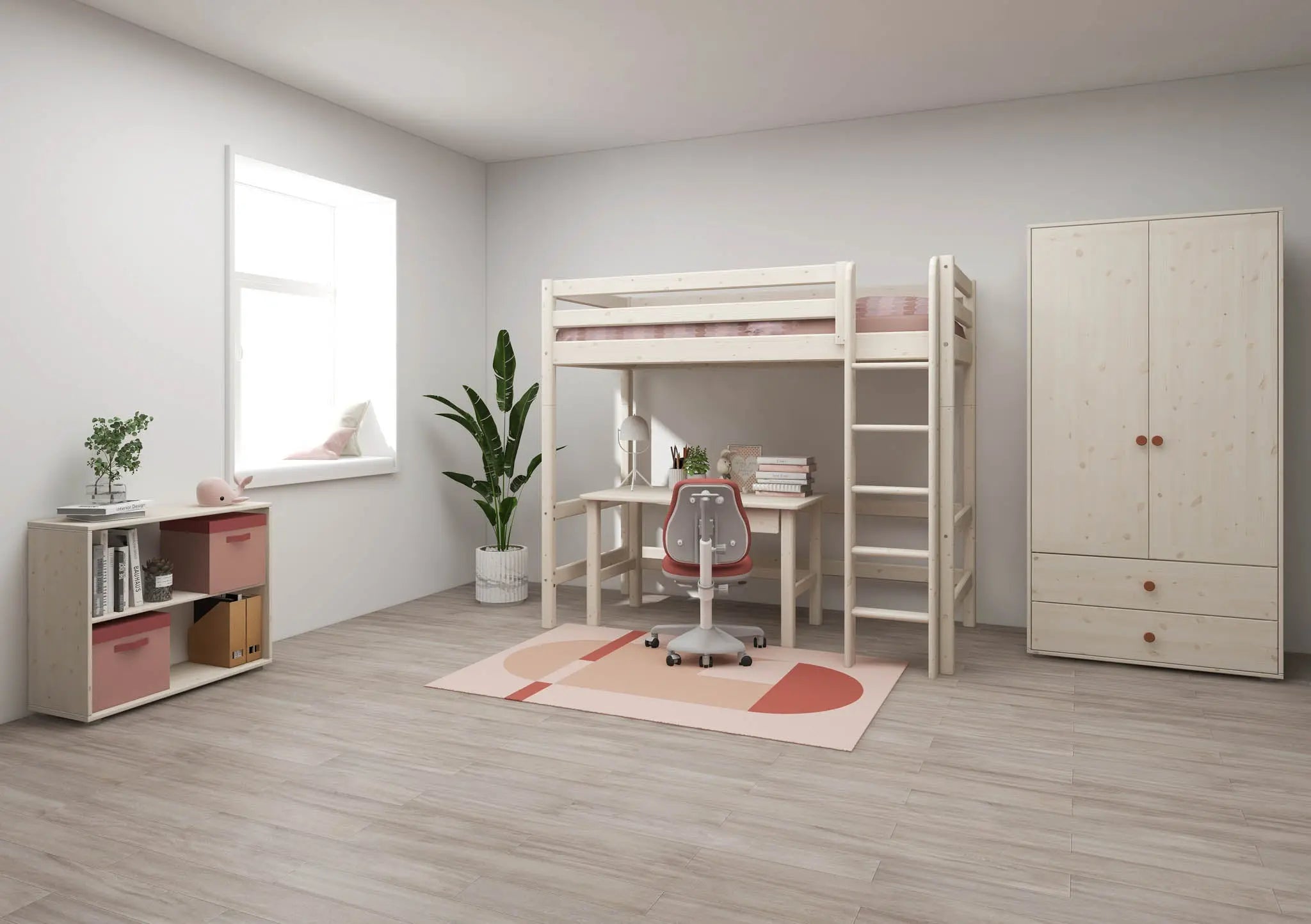 High Bed 184 cm with Ladder and Safety Rail, 90x200 cm, White HIGHBED 200 flexa-com.myshopify.com