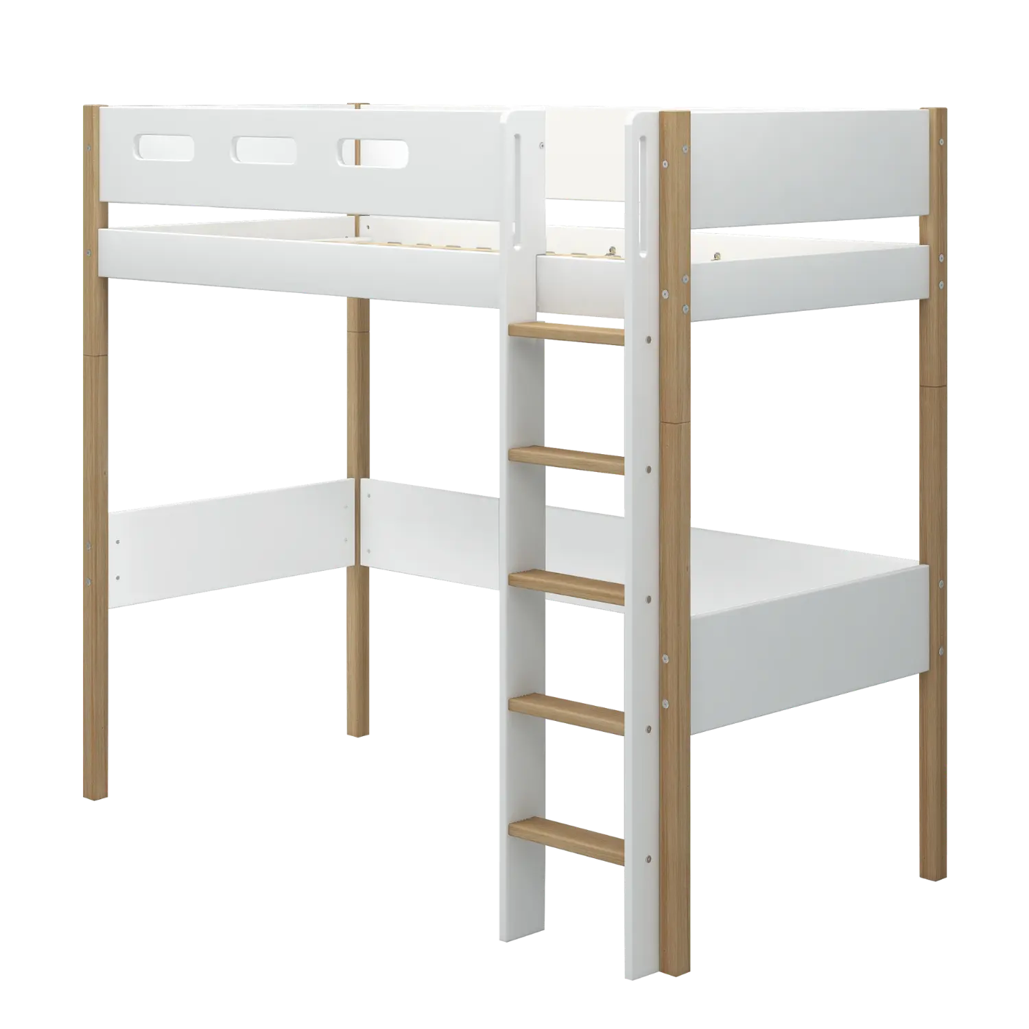 High Bed 184 cm with Ladder and Safety Rail, 90x200 cm, White/Oak HIGHBED 200 flexa-com.myshopify.com