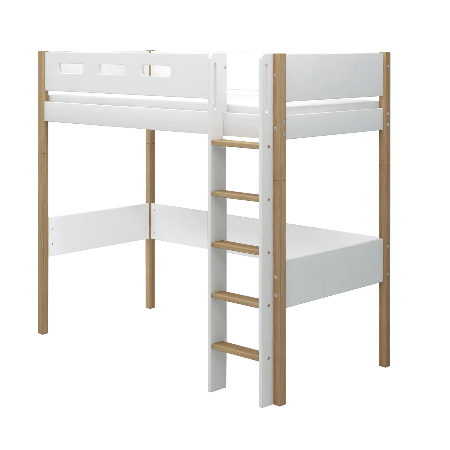 High Bed 184 cm with Ladder and Safety Rail, 90x200 cm, White/Oak HIGHBED 200 flexa-com.myshopify.com