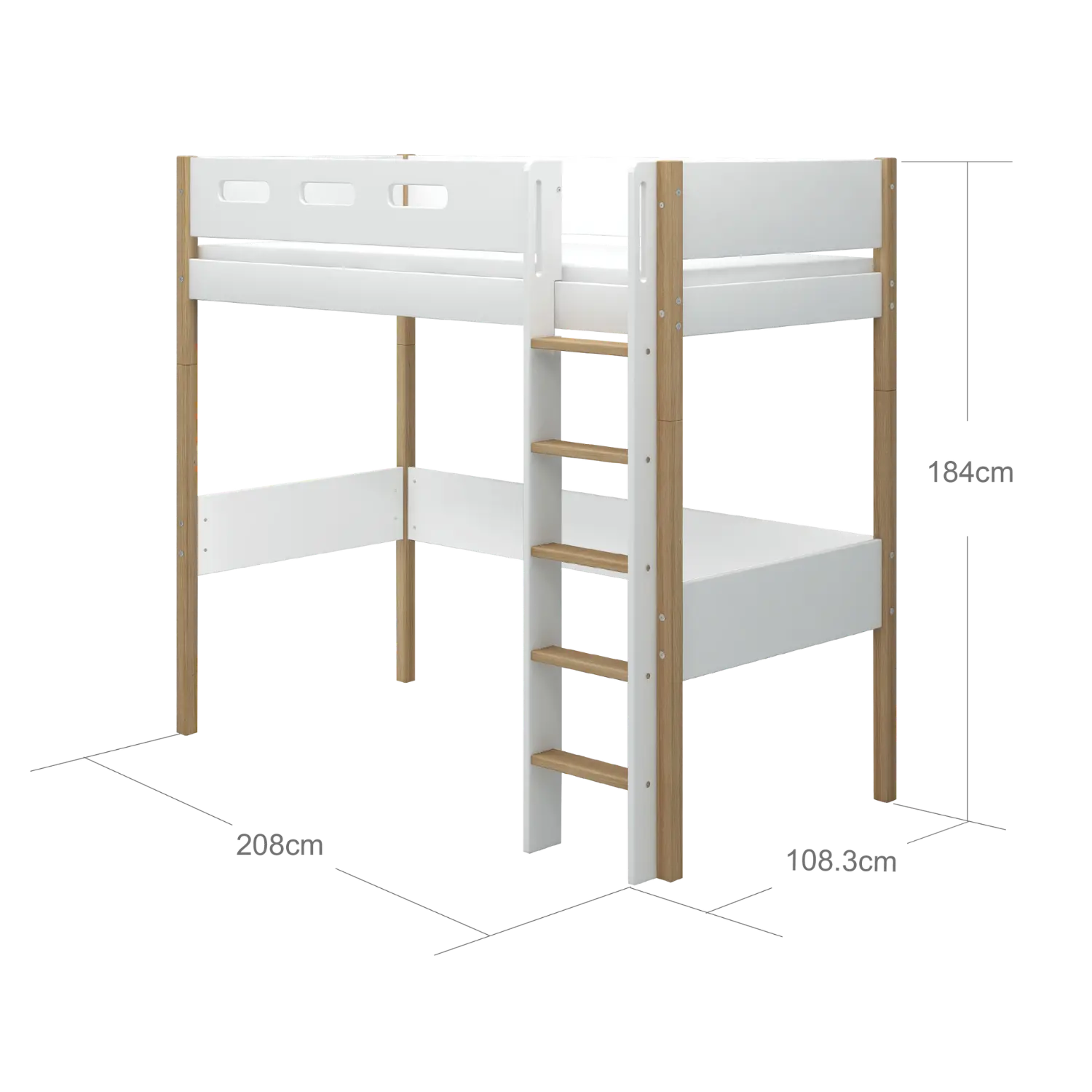High Bed 184 cm with Ladder and Safety Rail, 90x200 cm, White/Oak HIGHBED 200 flexa-com.myshopify.com