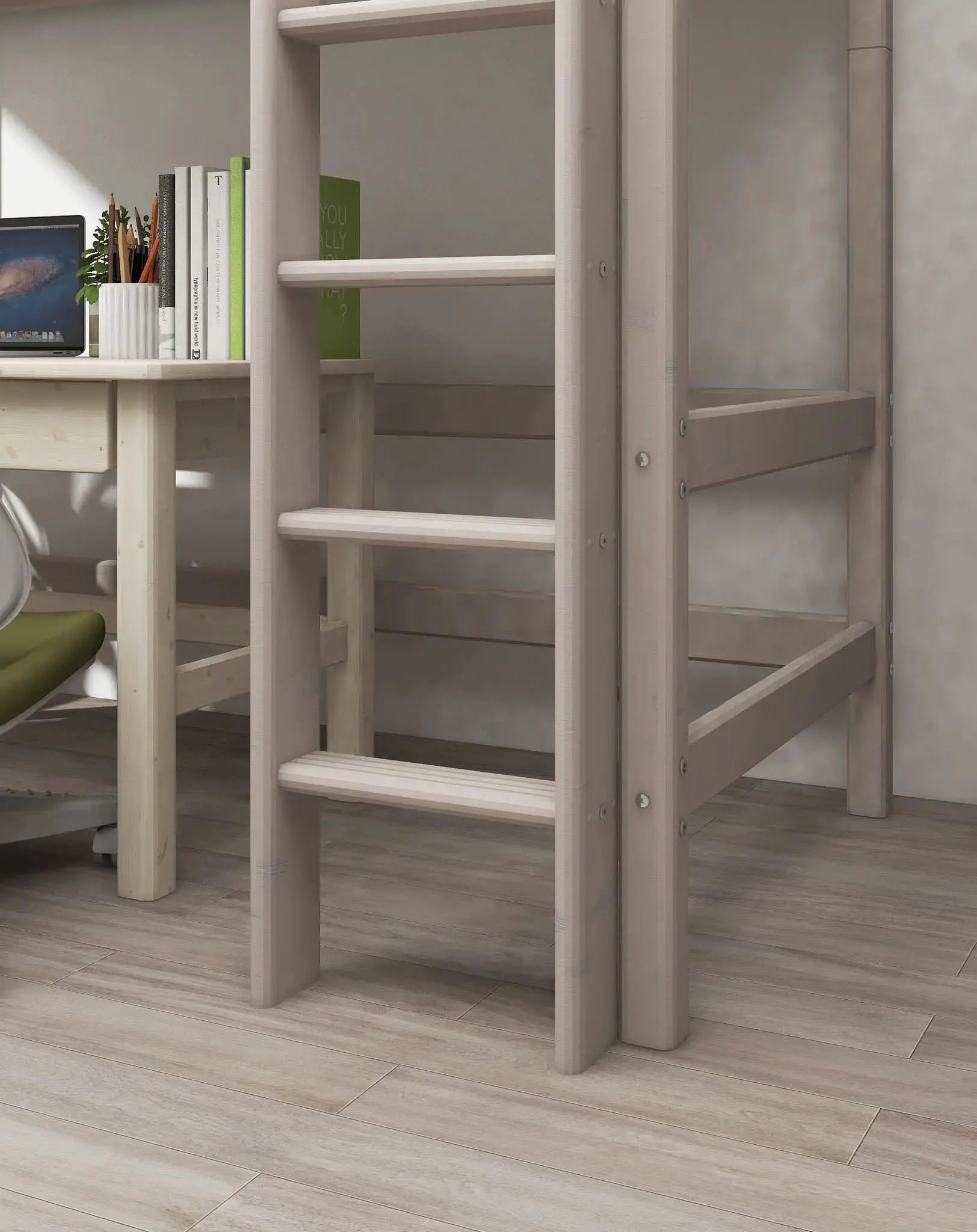 High Bed 184 cm with Safety Rail and Ladder, 90x200 cm, Grey HIGHBED 200 flexa-com.myshopify.com