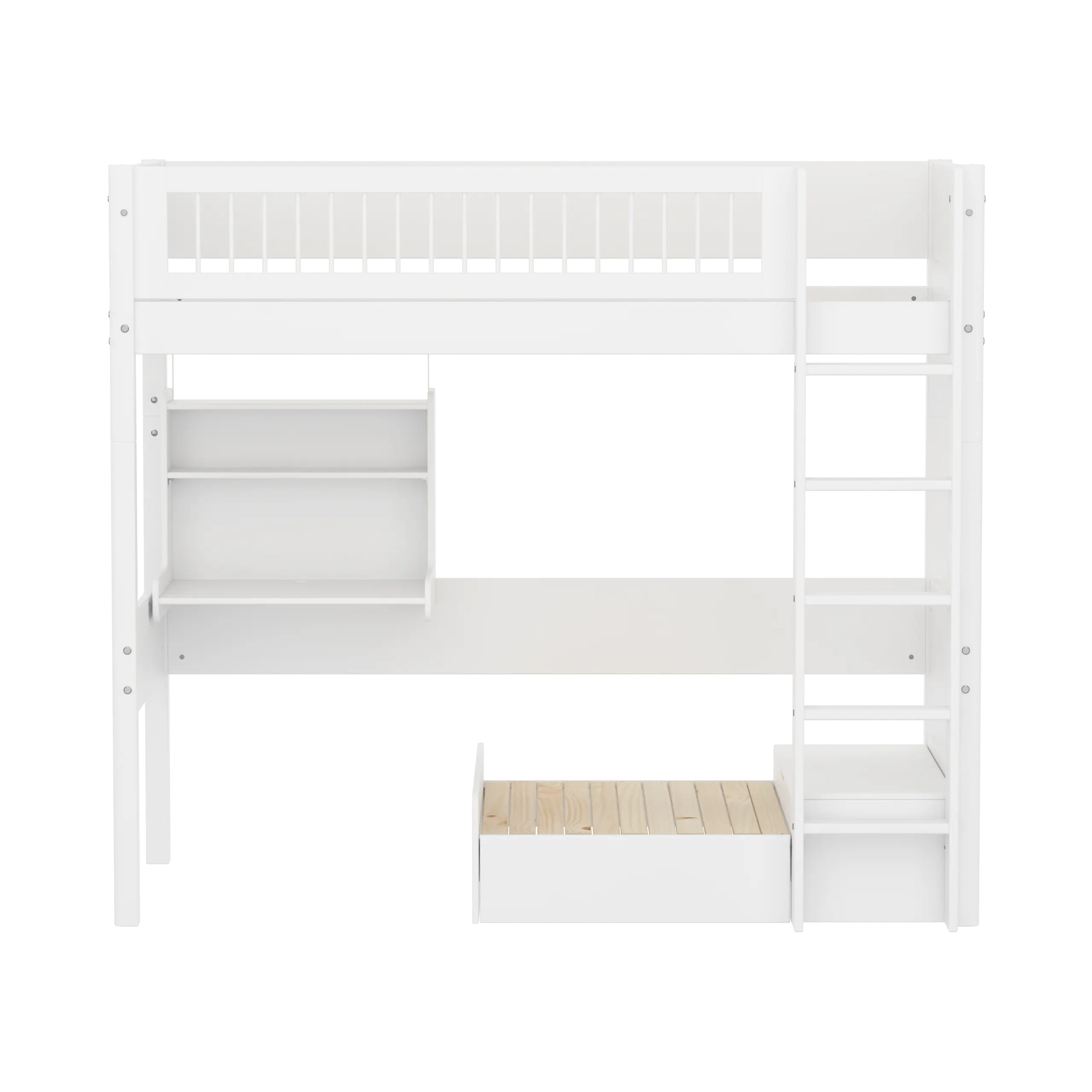 High Bed 184 cm with Sofa, Desk, Ladder and Safety Rail, 90x200 cm, White HIGHBED 90X200 flexa-com.myshopify.com