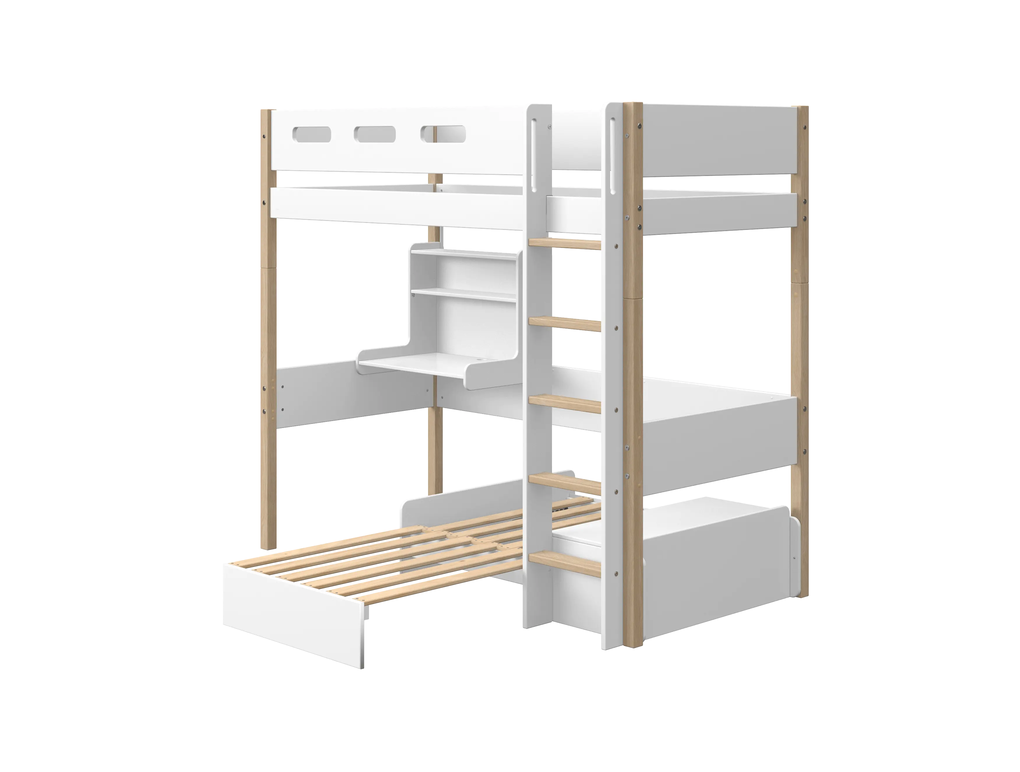 High Bed 184 cm with Sofa, Desk, Ladder and Safety Rail, 90x200 cm, White/Oak HIGHBED 200 flexa-com.myshopify.com