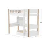 High Bed 184 cm with Sofa, Desk, Ladder and Safety Rail, 90x200 cm, White/Oak HIGHBED 90X200 flexa-com.myshopify.com
