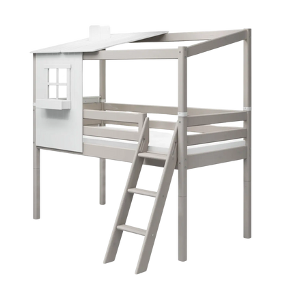 FLEXA Mid-High Bed with 1/2 Classic House, 90x200 cm, White/Grey