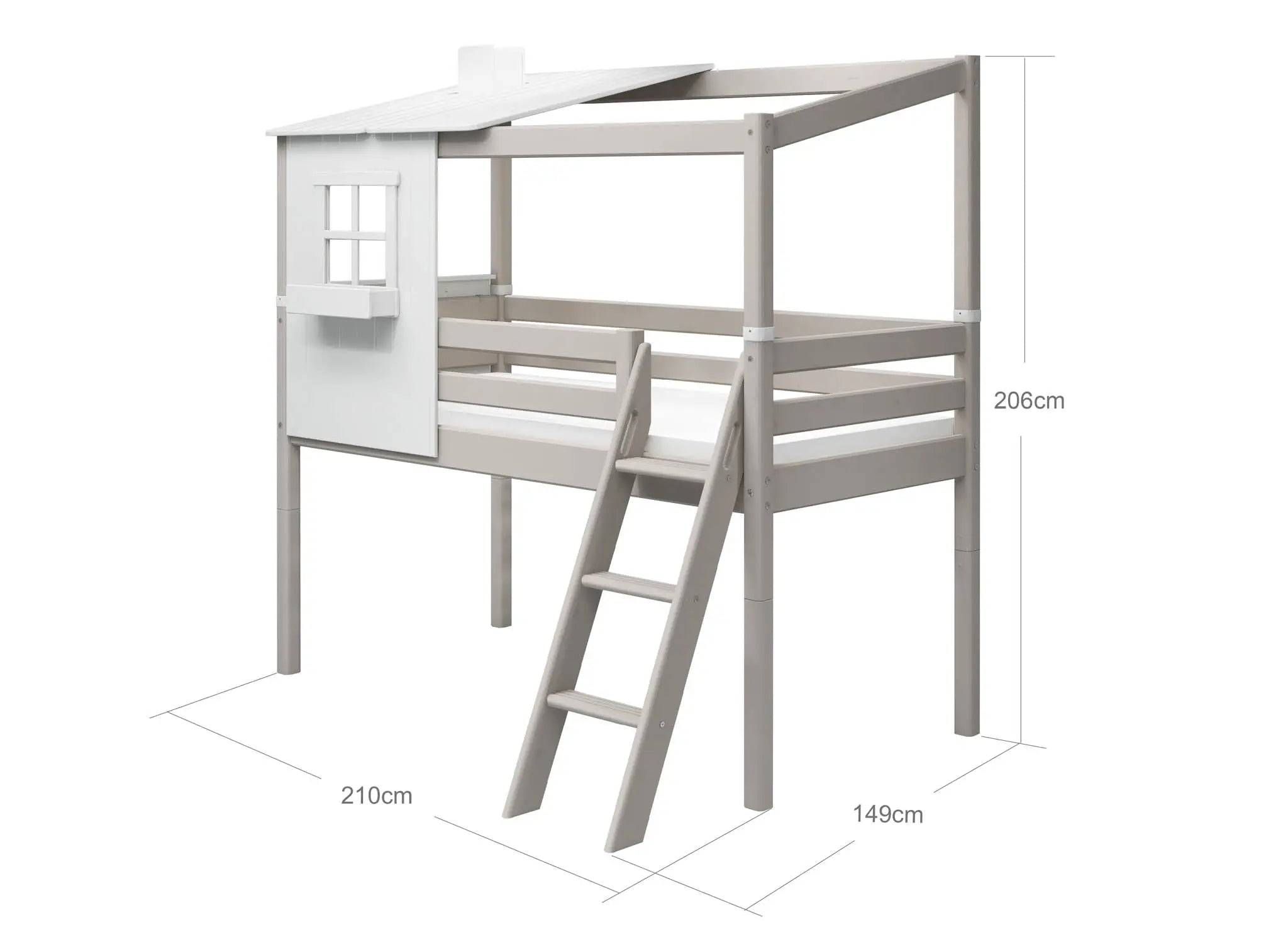 Mid-High Bed with 1/2 Classic House, 90x200 cm, White/Grey MID_HIGH-BED 200 flexa-com.myshopify.com