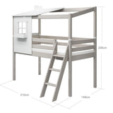 Mid-High Bed with 1/2 Classic House, 90x200 cm, White/Grey MID_HIGH-BED 200 flexa-com.myshopify.com