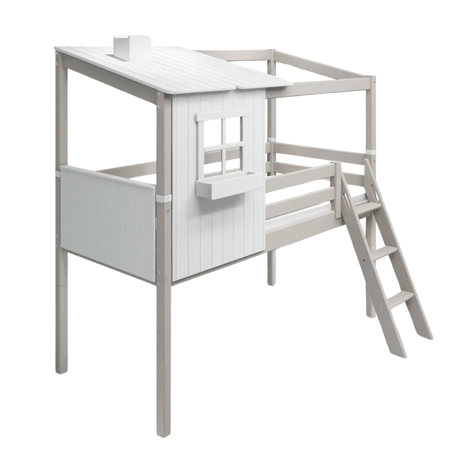 Mid-High Bed with 1/2 Classic House, 90x200 cm, White/Grey MID_HIGH-BED 200 flexa-com.myshopify.com