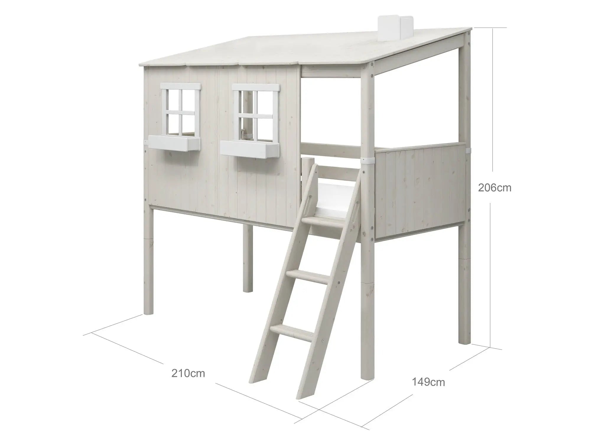 Mid-High Bed with House, Ladder and Safety Rail, 90x200 cm, White MID_HIGH-BED 200 flexa-com.myshopify.com
