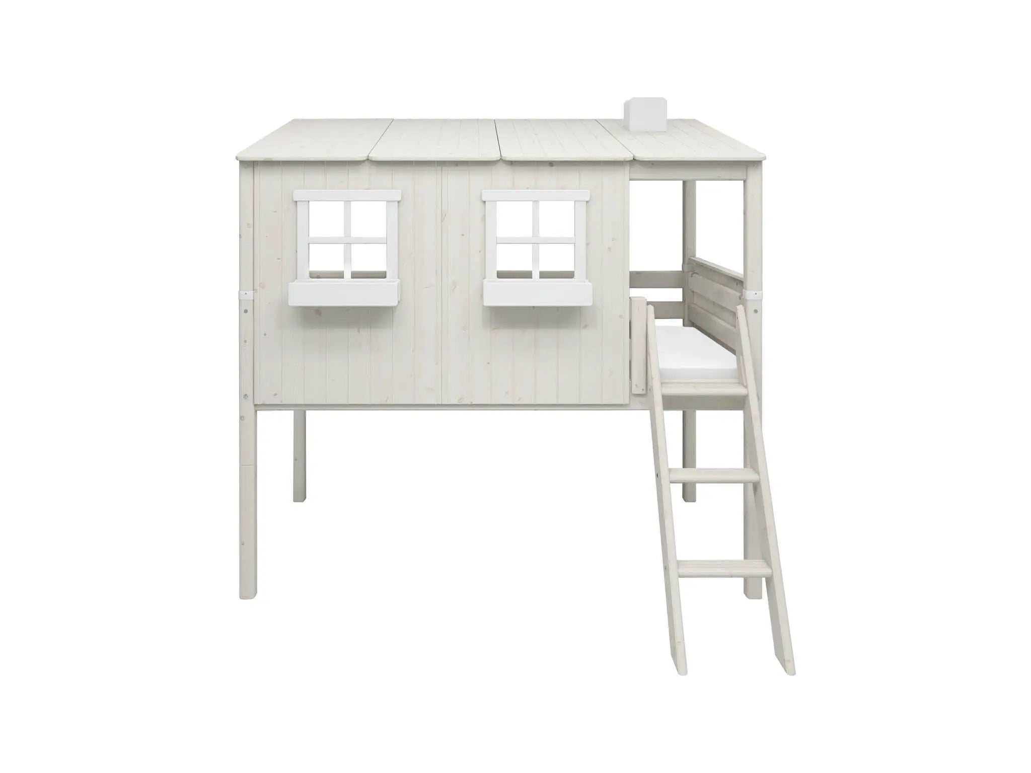 Mid-High Bed with House, Ladder and Safety Rail, 90x200 cm, White MID_HIGH-BED 200 flexa-com.myshopify.com