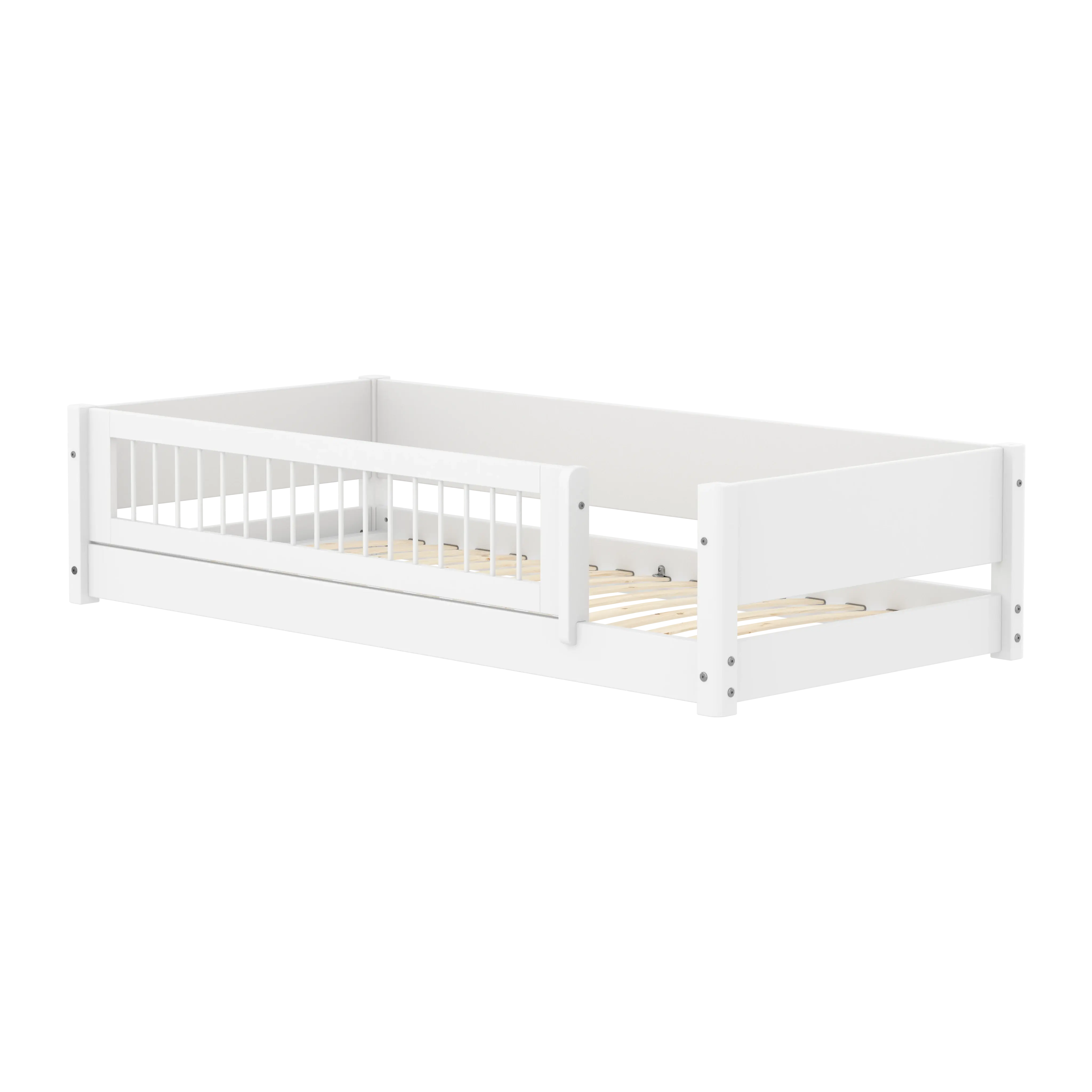 Montessori Bed with Crossbar Safety Rail, 90x200 cm, White MONTESSORI 90X200 flexa-com.myshopify.com