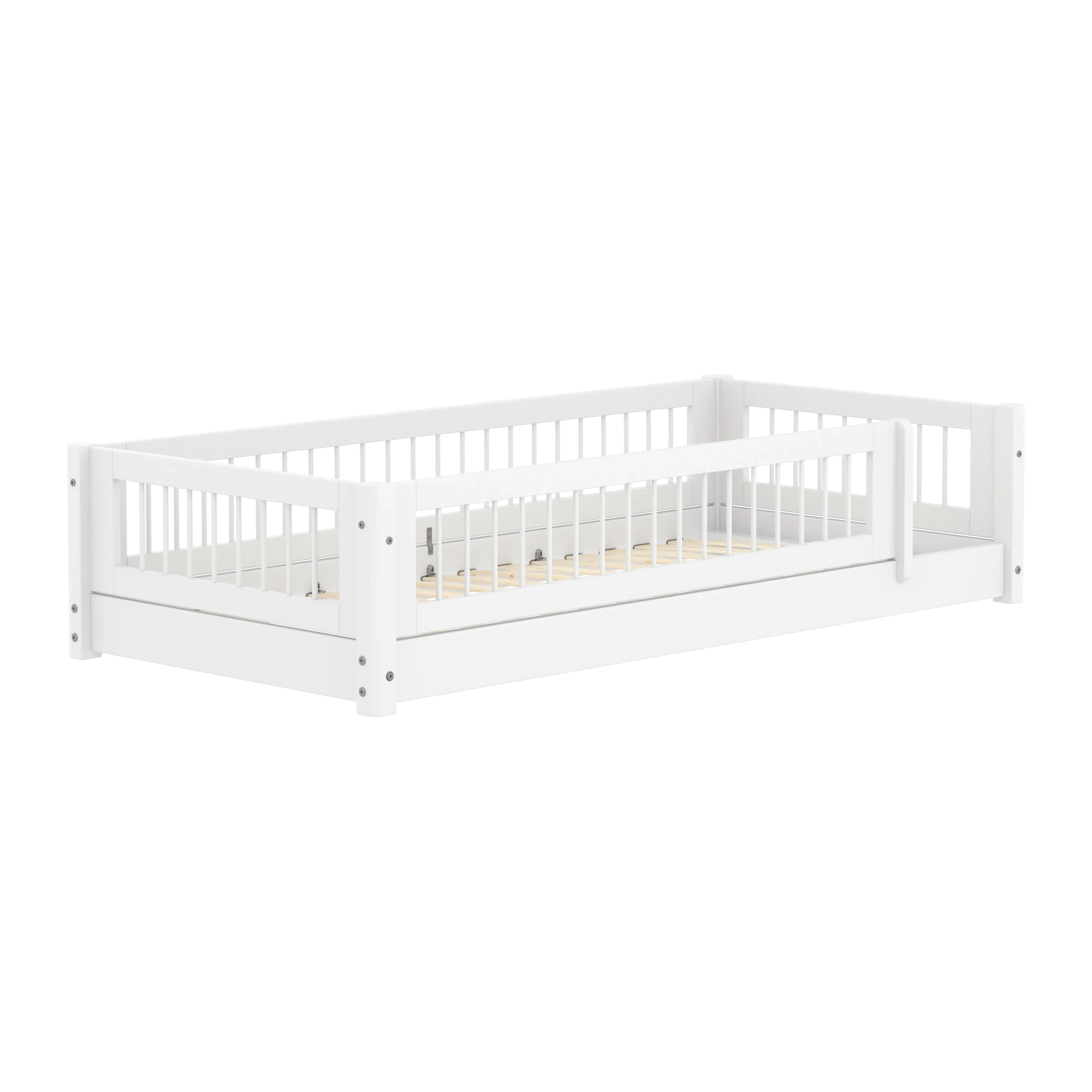 Montessori Bed with Crossbars and Safety Rail, 90x200 cm, White MONTESSORI 90X200 flexa-com.myshopify.com