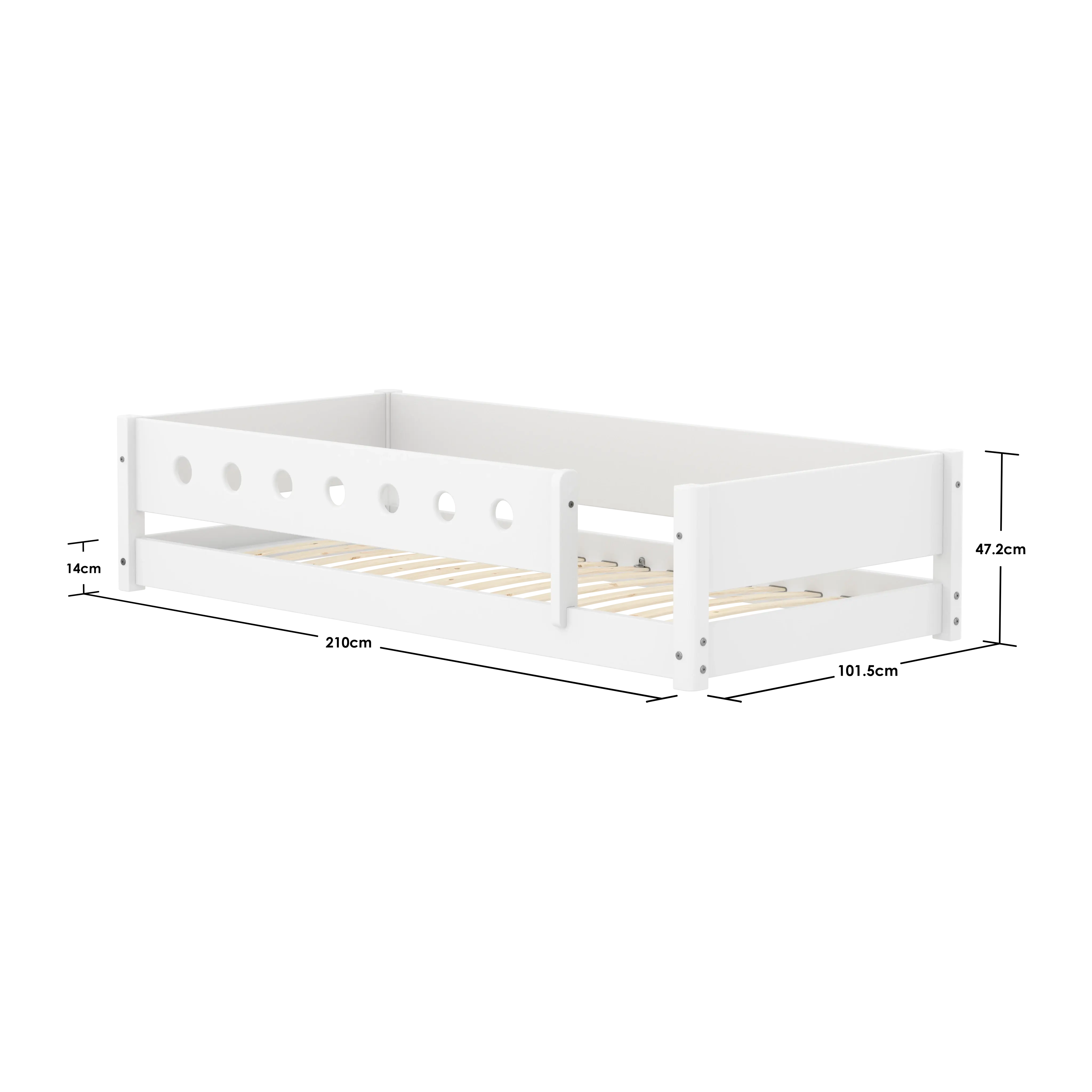 Montessori Bed with Front Safety Rail, 90x200 cm, White MONTESSORI 90X200 flexa-com.myshopify.com