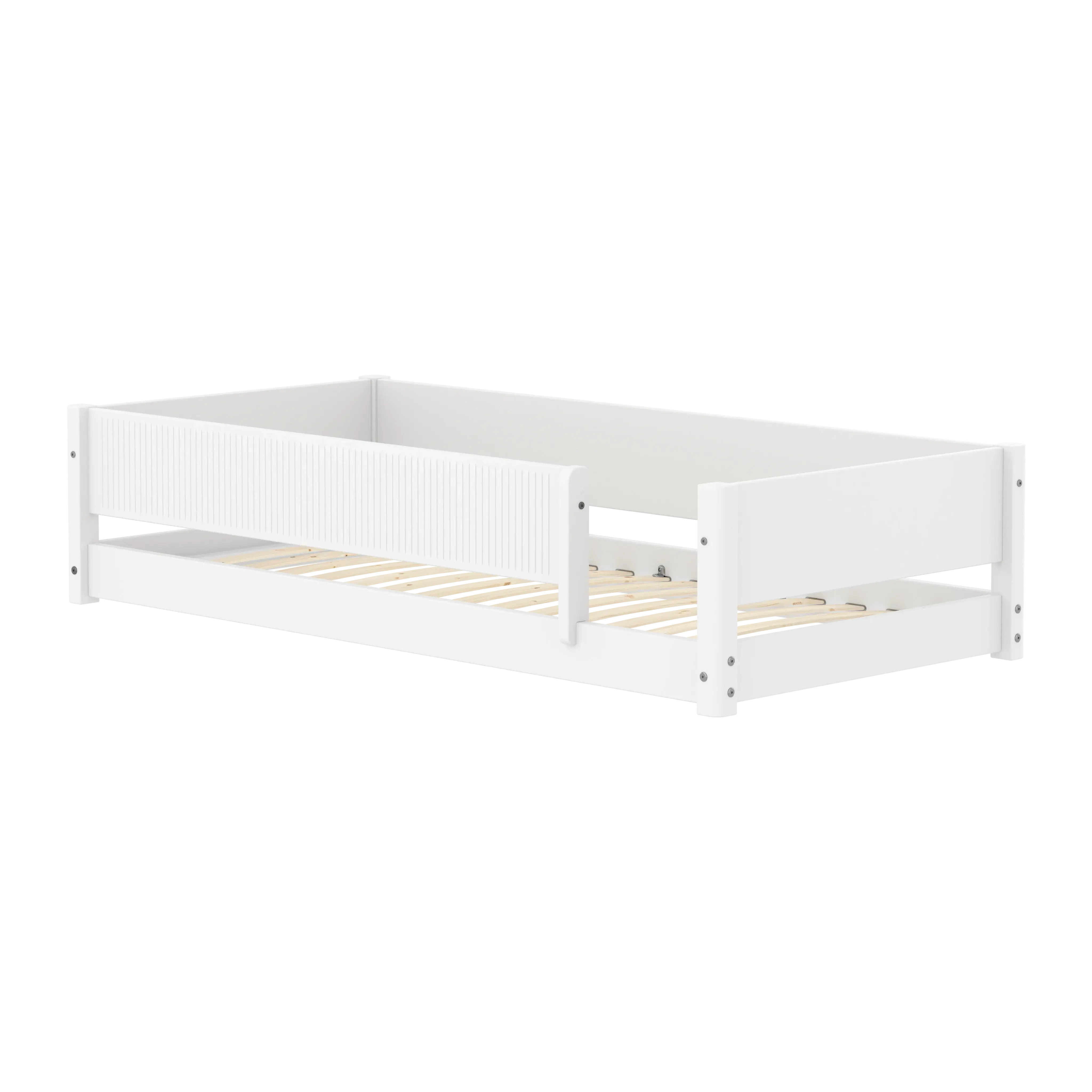 Montessori Bed with Front Safety Rail Grooves, 90x200 cm, White MONTESSORI 90X200 flexa-com.myshopify.com