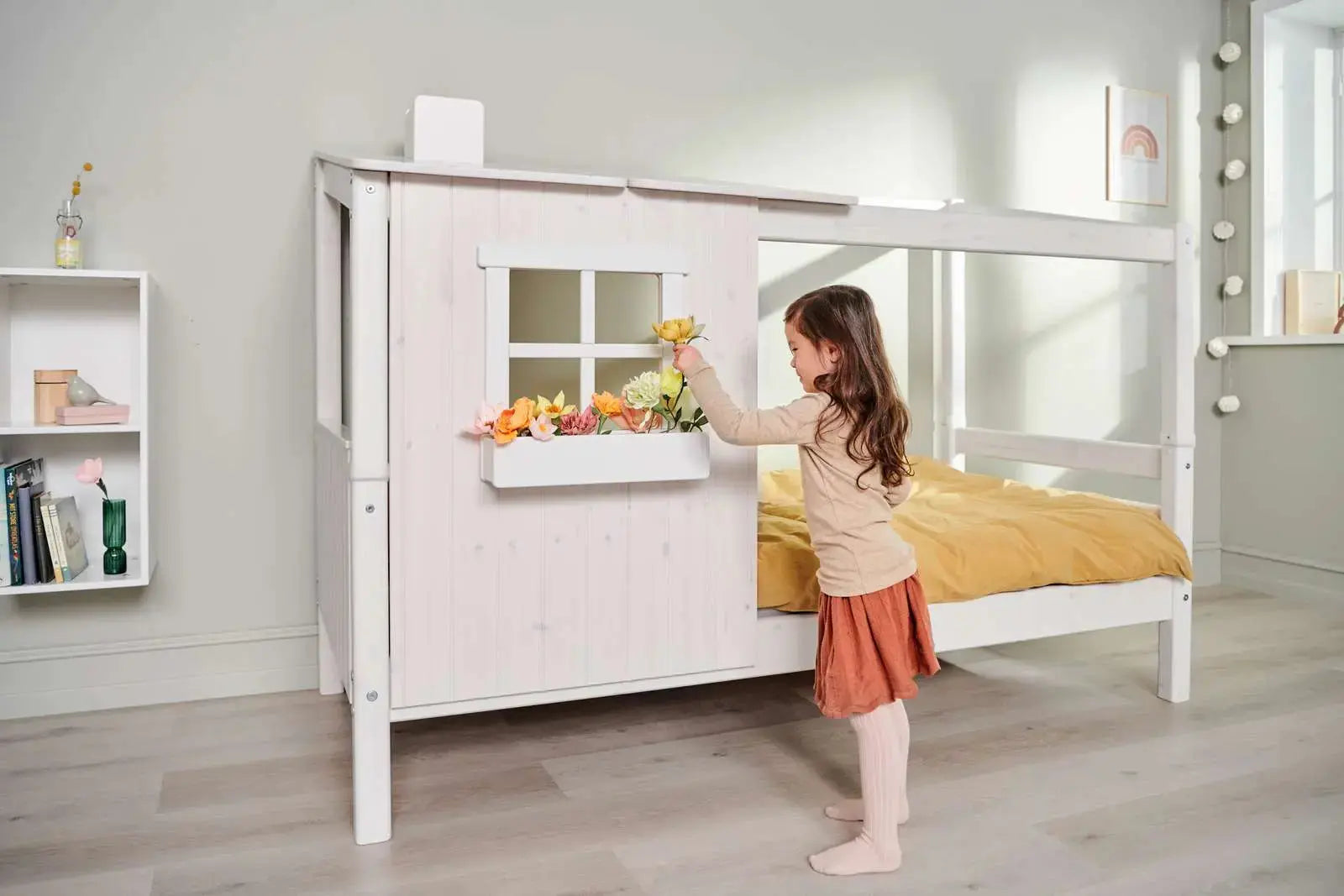 Single Bed with 1/2 House, Ladder, 90x200 cm, White SINGLE_BED 200 flexa-com.myshopify.com