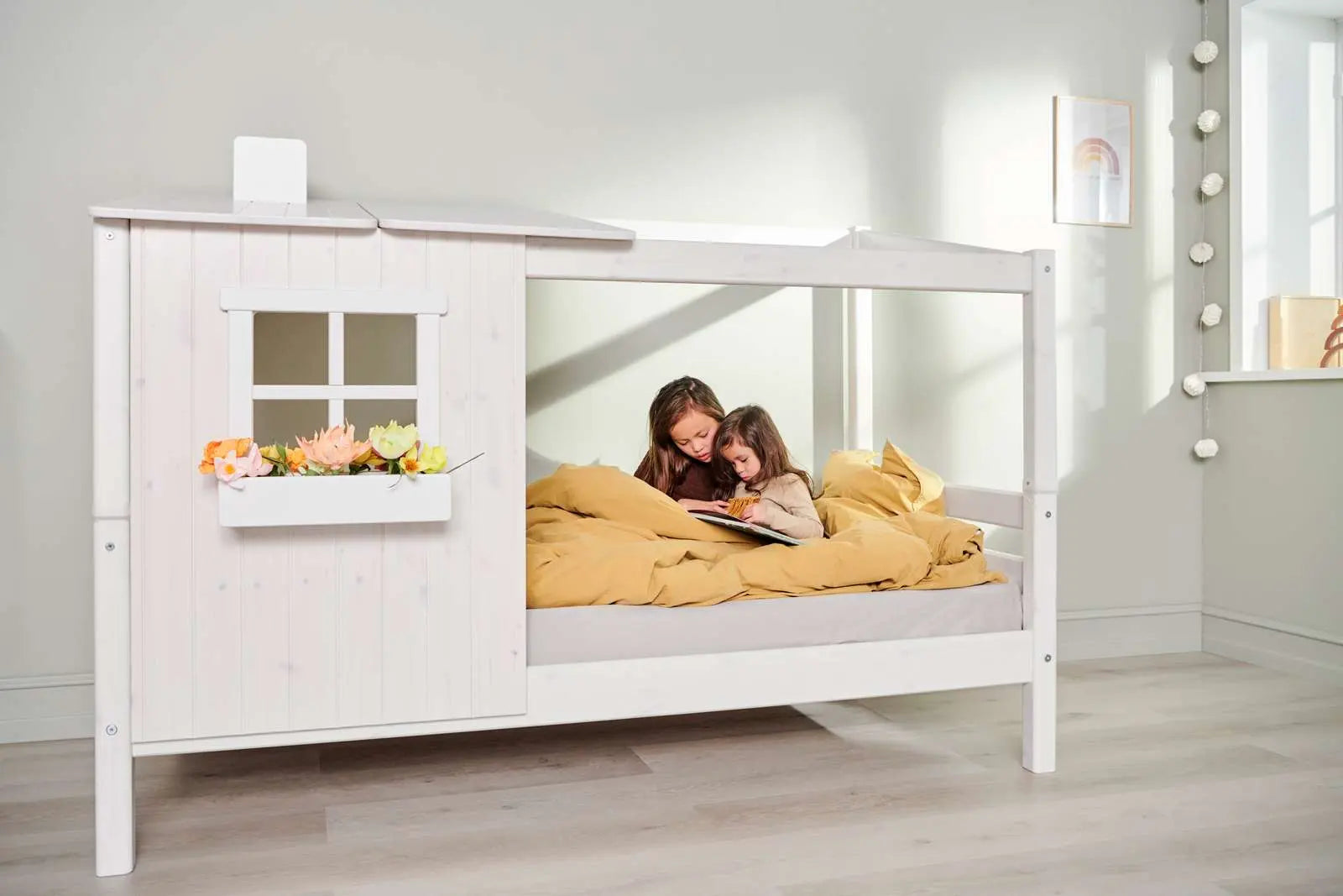 Single Bed with 1/2 House, Ladder, 90x200 cm, White SINGLE_BED 200 flexa-com.myshopify.com