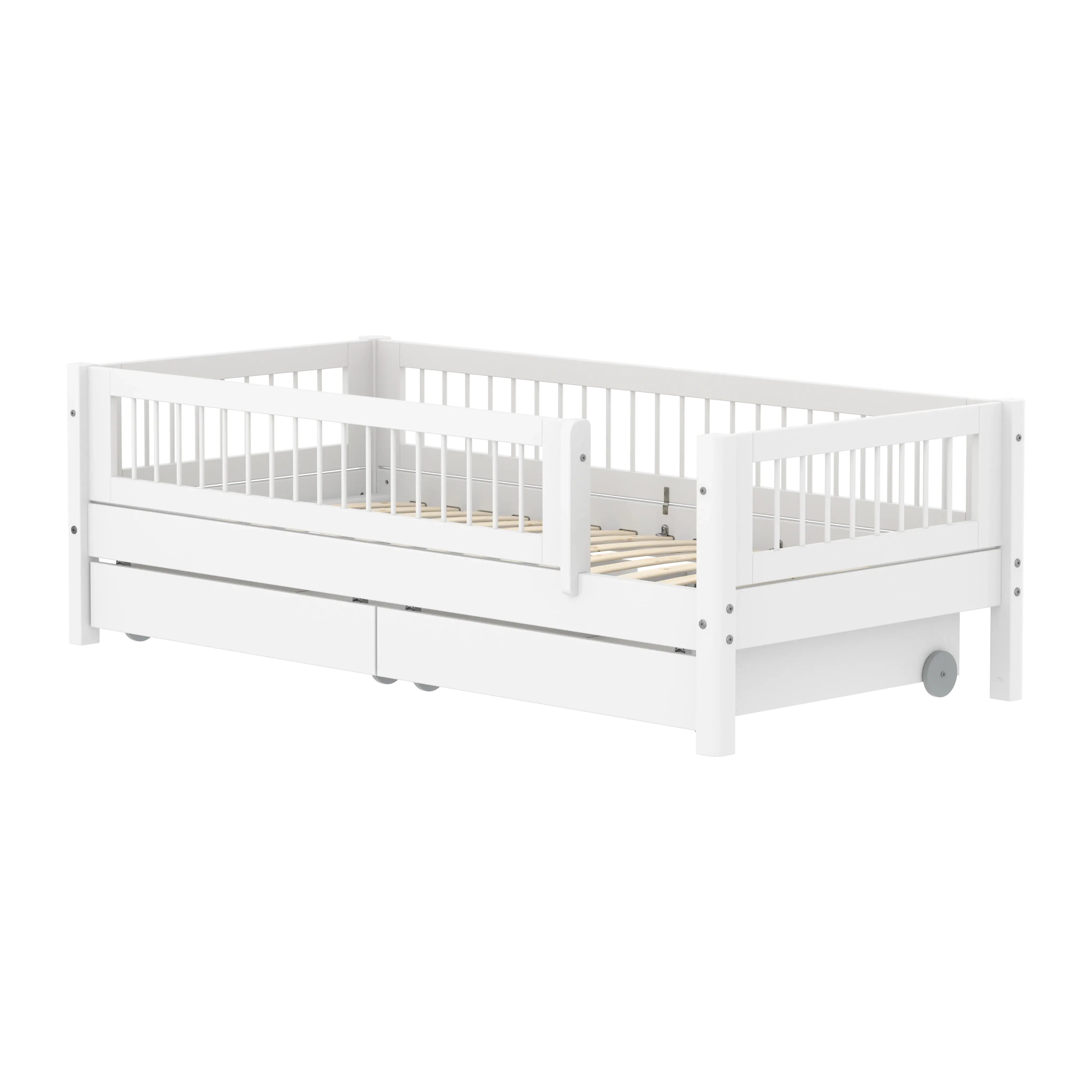 Single Bed with Crossbars, Storage and Safety Rail, 90x200 cm, White SINGLE_BED 200 flexa-com.myshopify.com