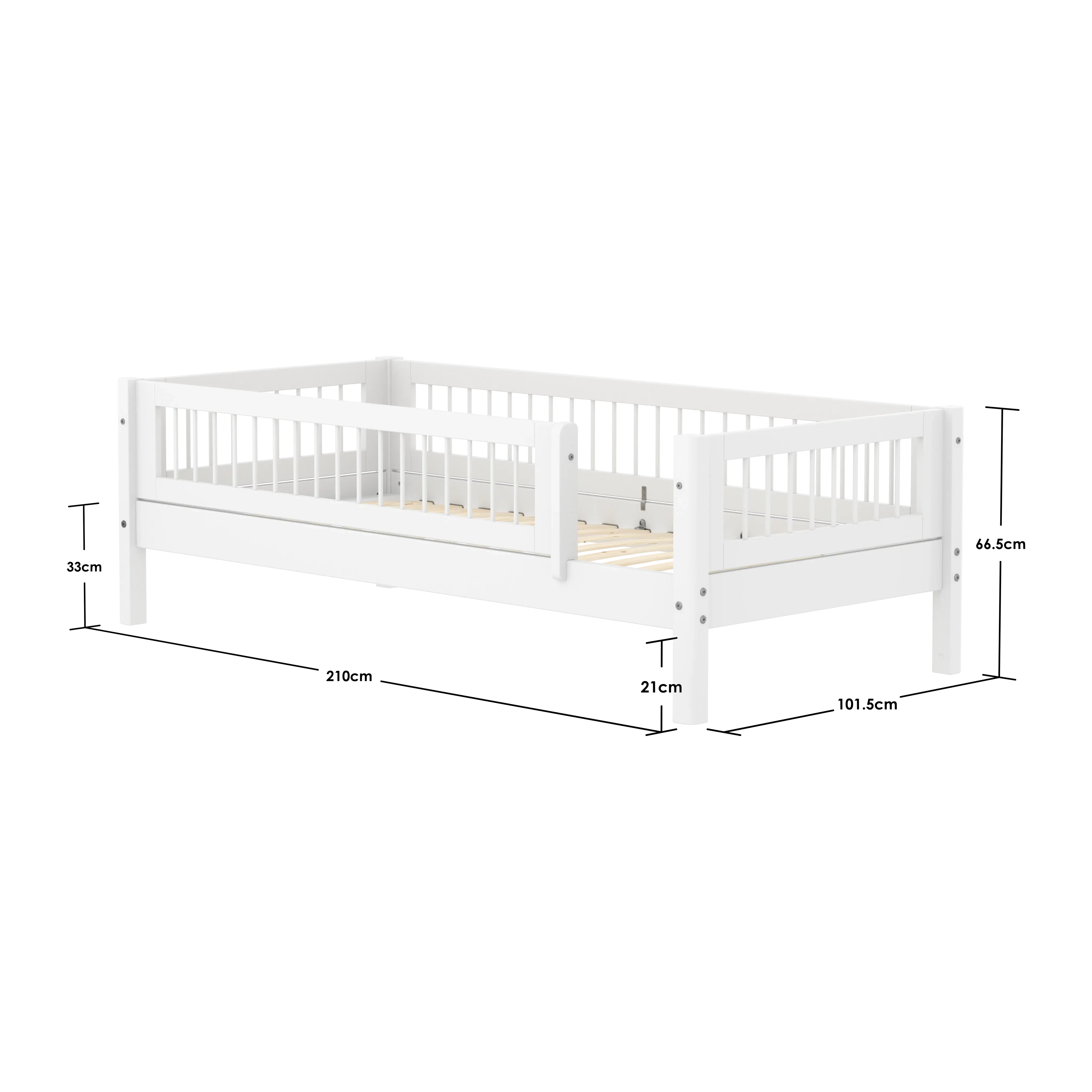 Single Bed with Crossbars and Safety Rail, 90x200 cm, White SINGLE_BED 90X200 flexa-com.myshopify.com
