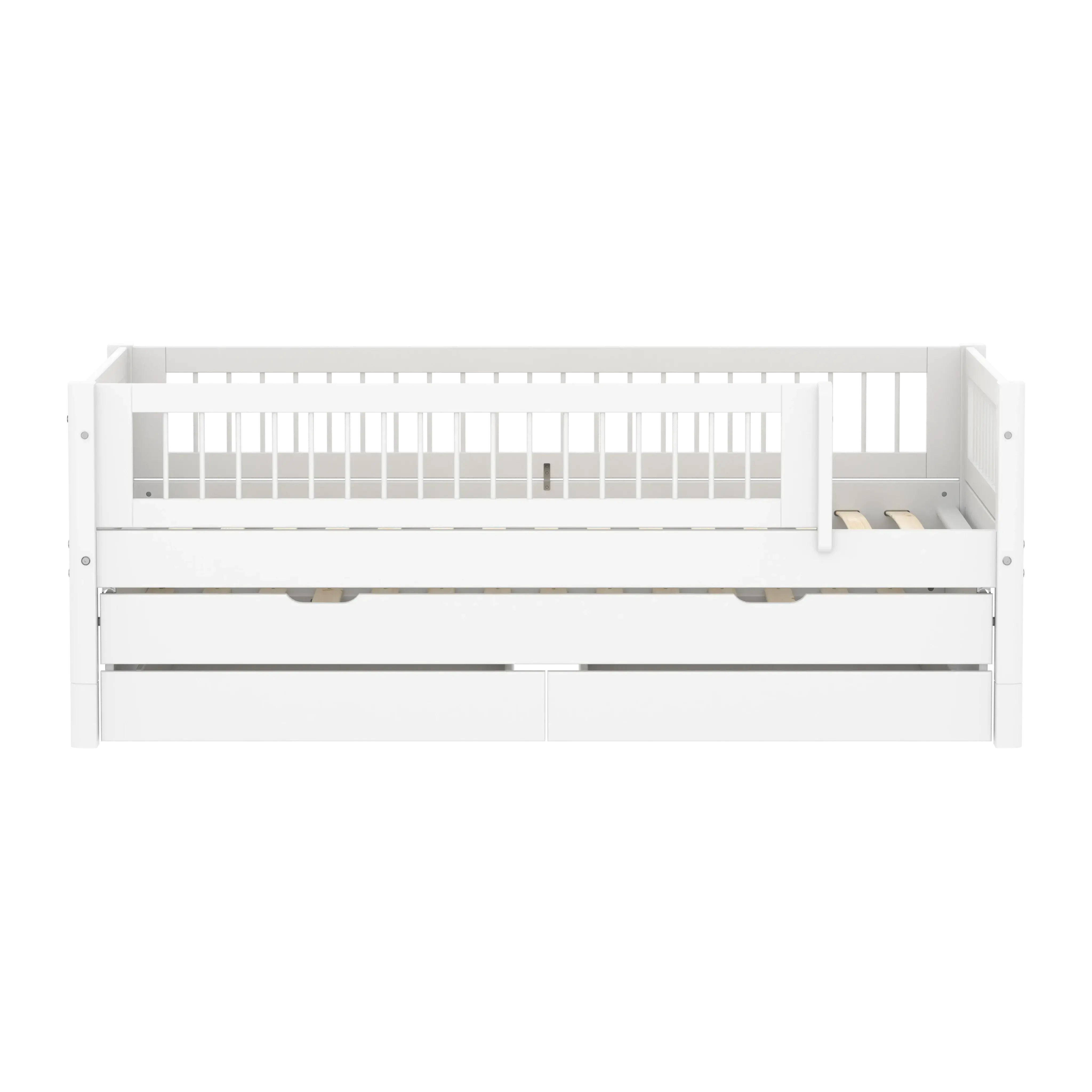 Single Bed with Pull-out Bed, Storage and Safety Rail Crossbars, 90x200 cm, White SINGLE_BED 200 flexa-com.myshopify.com