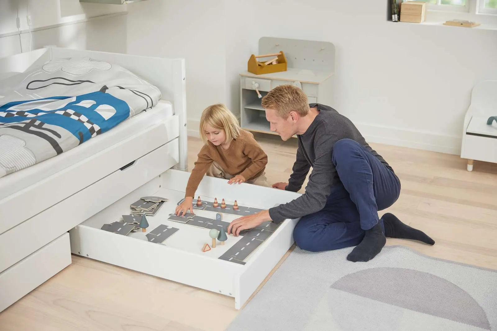 Single Bed with Pull-out Bed and Storage, 90x200 cm, White SINGLE_BED 200 flexa-com.myshopify.com