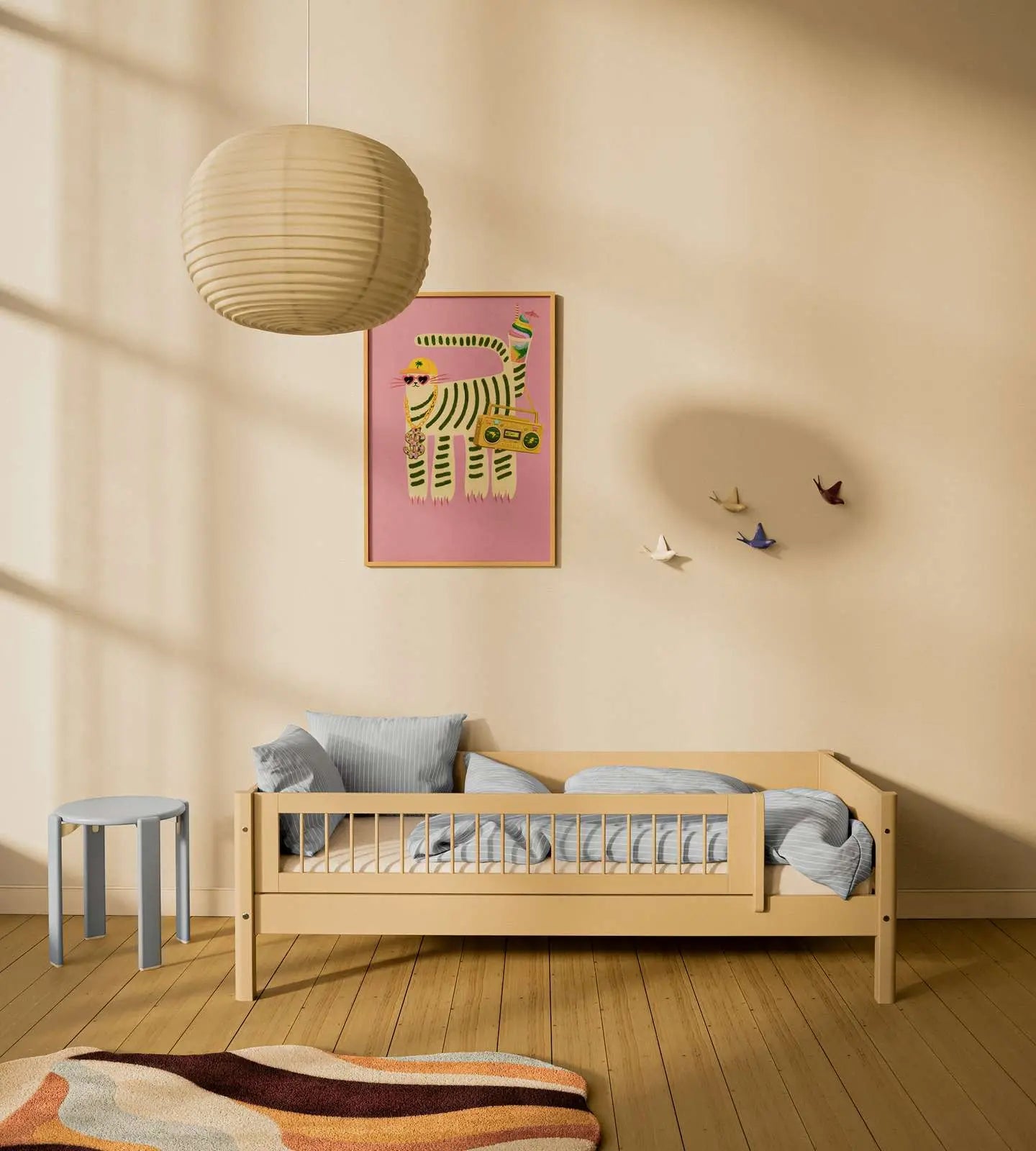 Single Bed with Safety Rail, 90x200 cm, Sand SINGLE_BED 90X200 flexa-com.myshopify.com