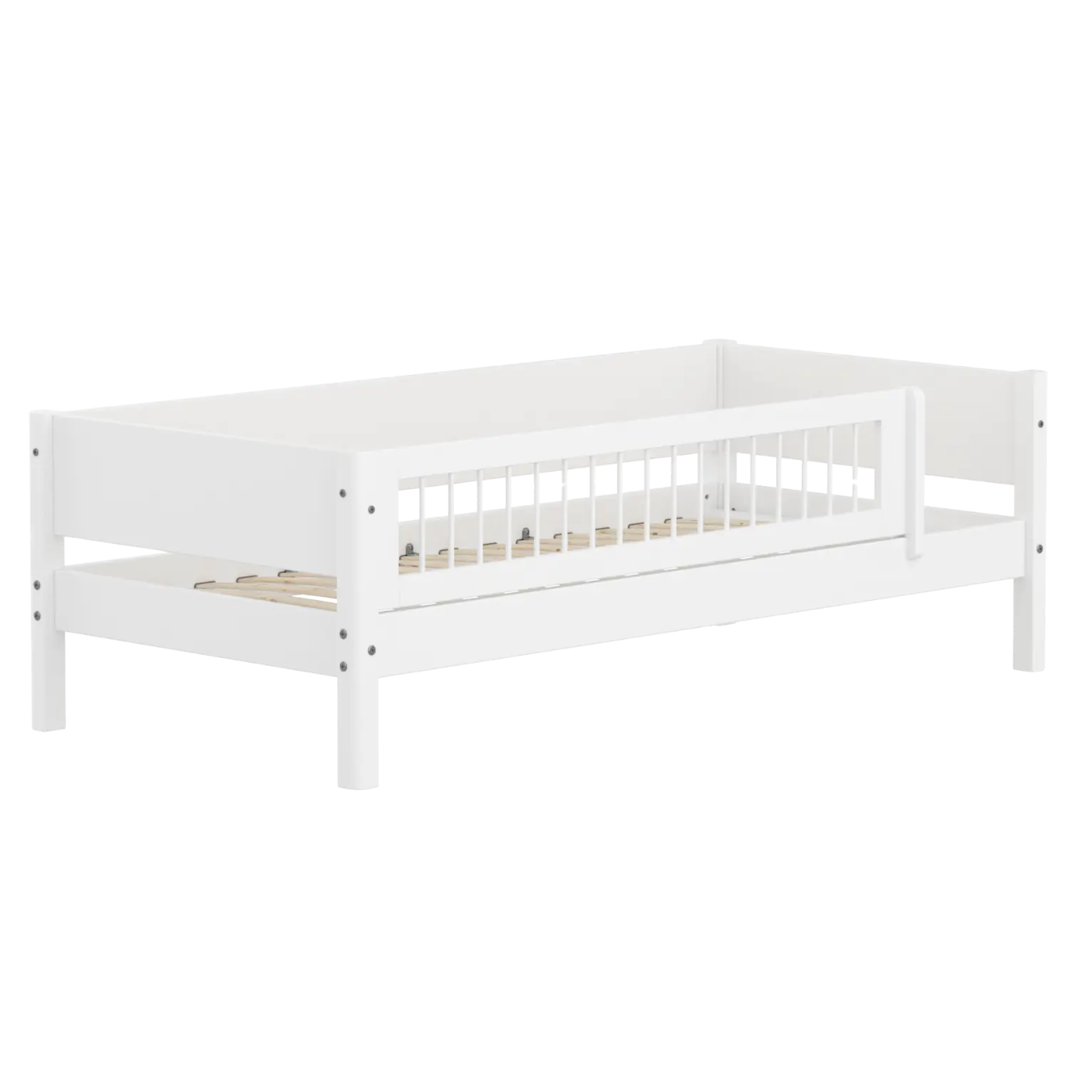 Single Bed with Safety Rail, 90x200 cm, White FLEXA SINGLE_BED daybed-w-front-safety-rail-200x90cm-crossbars-f-wht   90X200 flexa-com.myshopify.com
