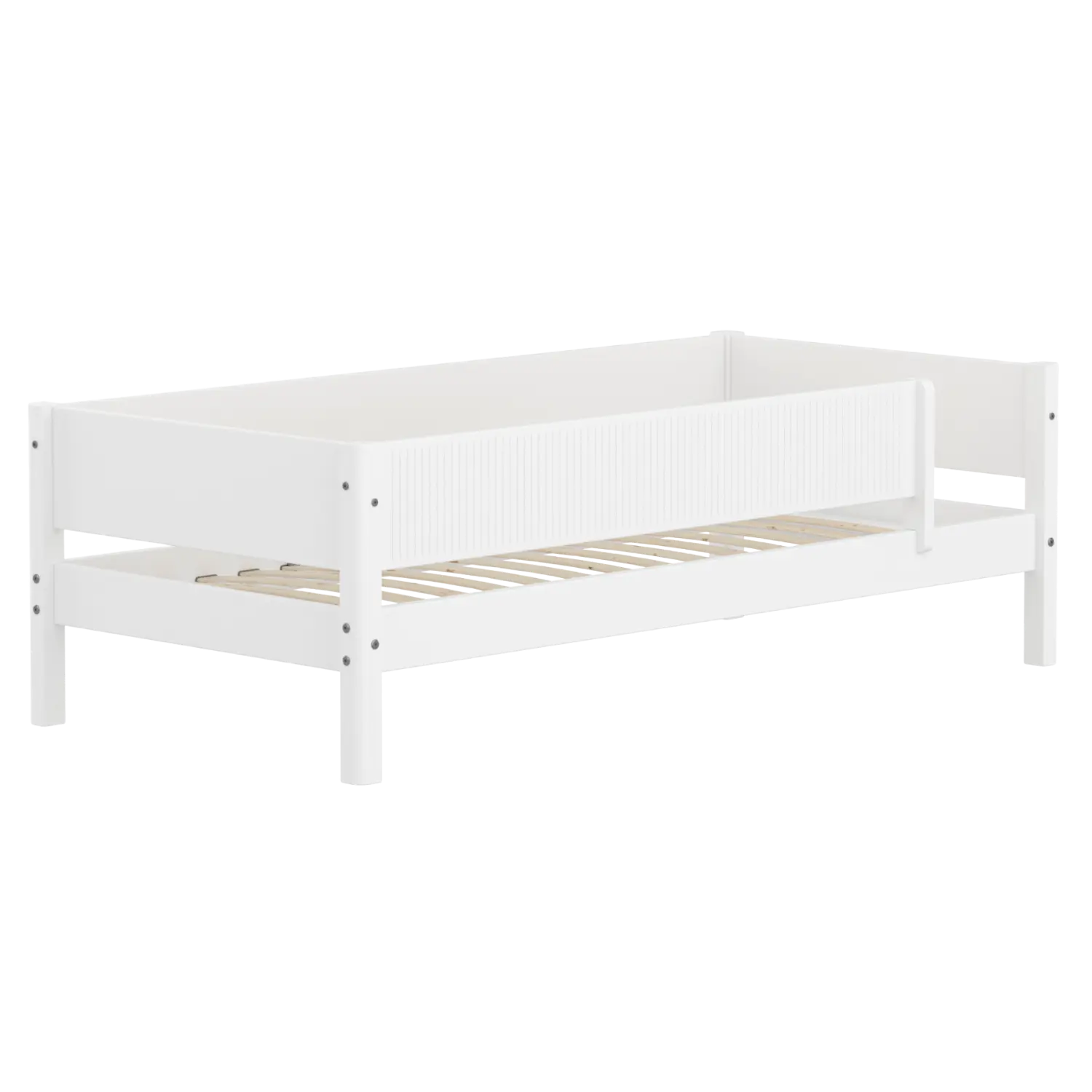 Single Bed with Safety Rail, 90x200 cm, White FLEXA SINGLE_BED daybed-w-front-safety-rail-200x90cm-grooves-f-wht   90X200 flexa-com.myshopify.com