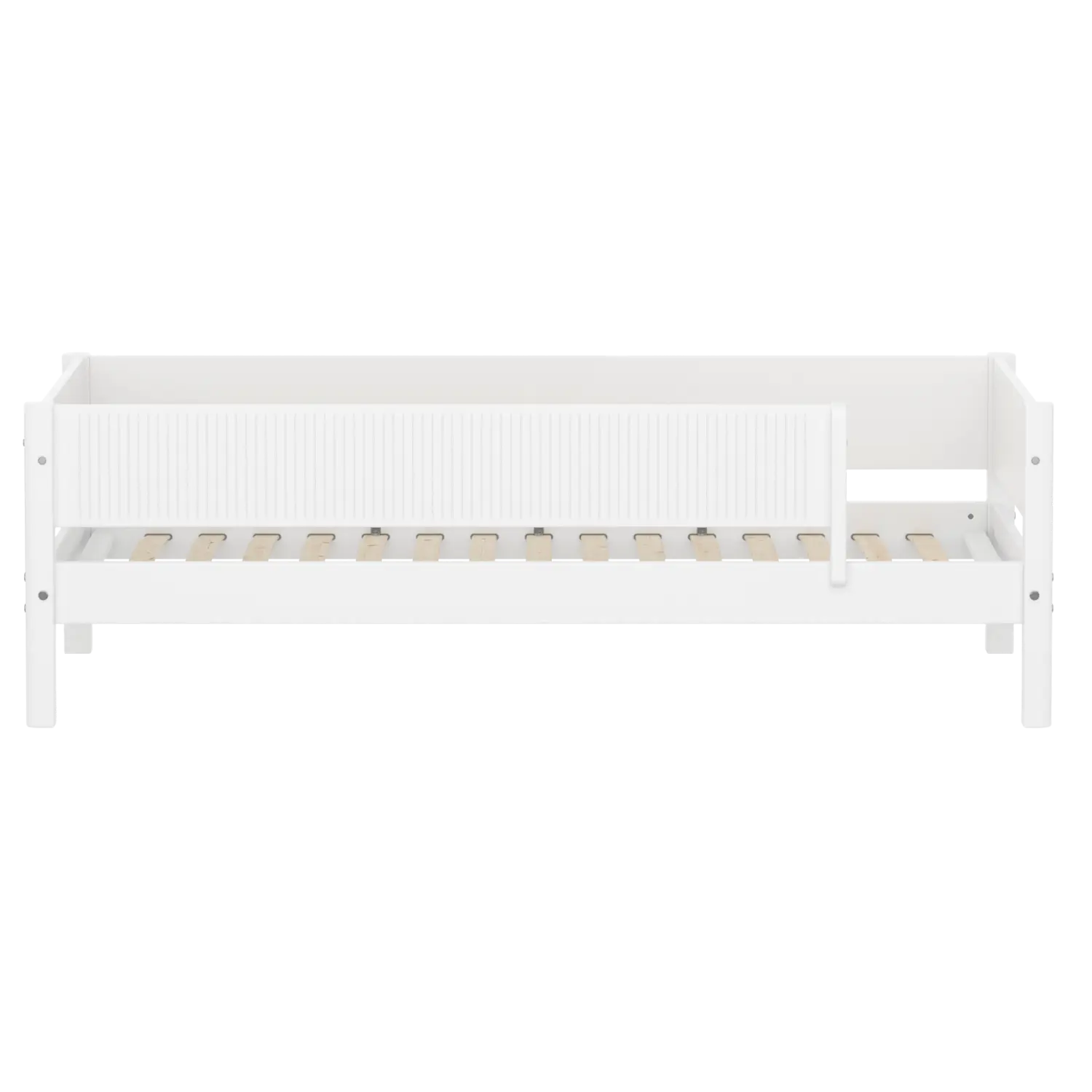 Single Bed with Safety Rail, 90x200 cm, White FLEXA SINGLE_BED daybed-w-front-safety-rail-200x90cm-grooves-f-wht   90X200 flexa-com.myshopify.com