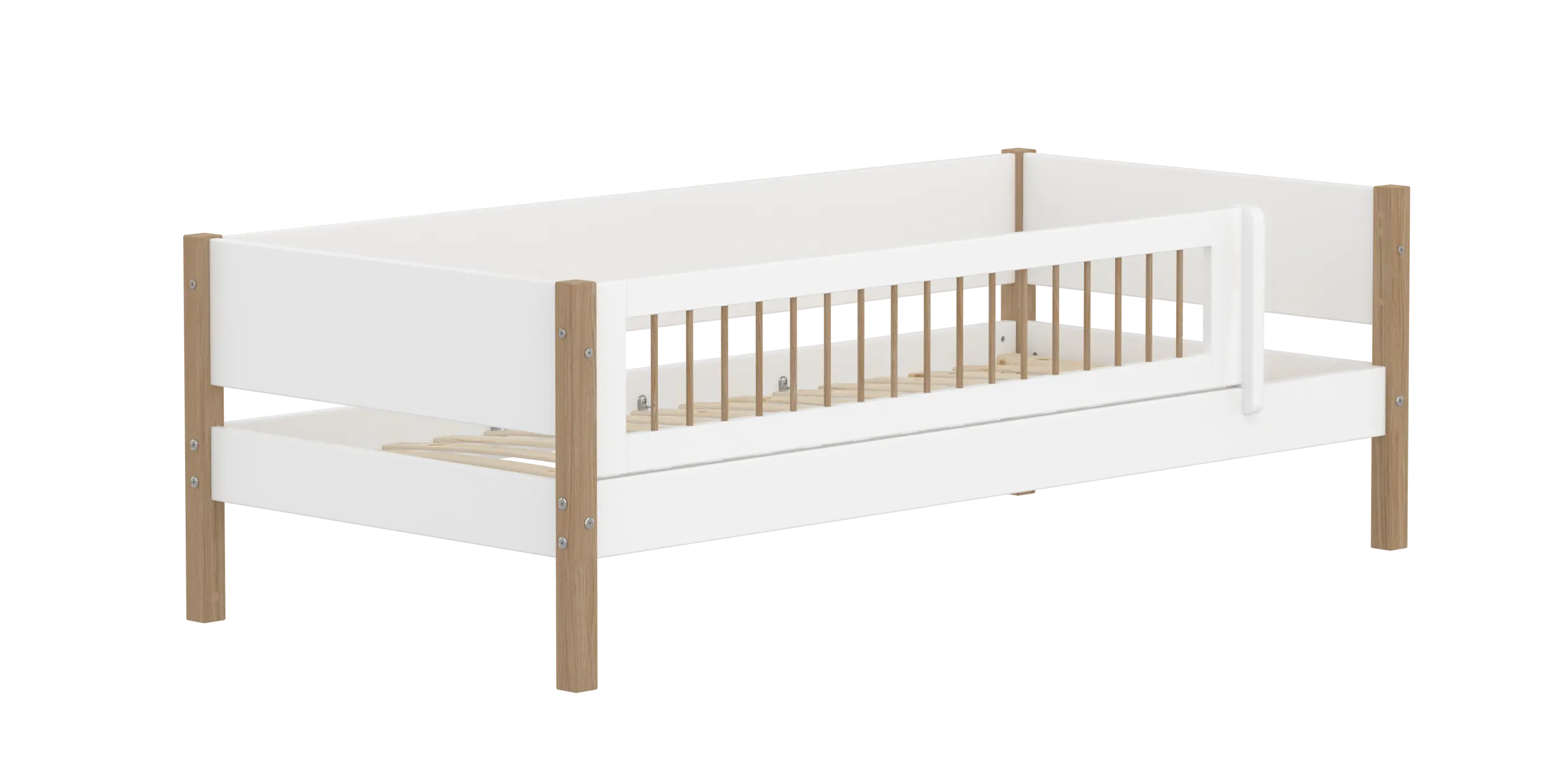 Single Bed with Safety Rail, 90x200 cm, White/Oak SINGLE_BED 90X200 flexa-com.myshopify.com