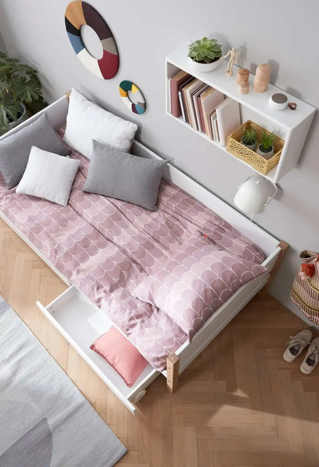 Single Bed with Storage, 90x200 cm, White/Oak SINGLE_BED 200 flexa-com.myshopify.com
