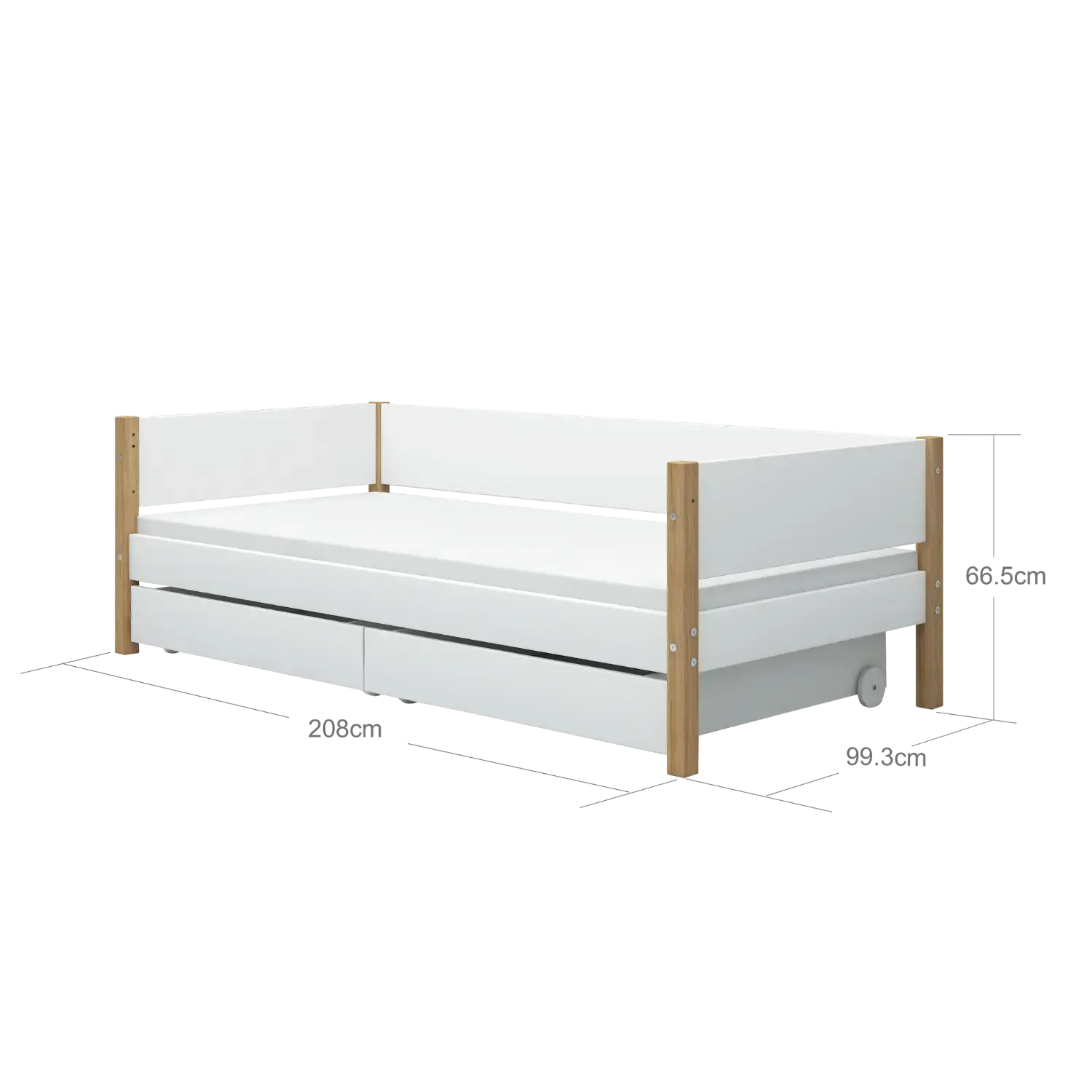 Single Bed with Storage, 90x200 cm, White/Oak SINGLE_BED 200 flexa-com.myshopify.com