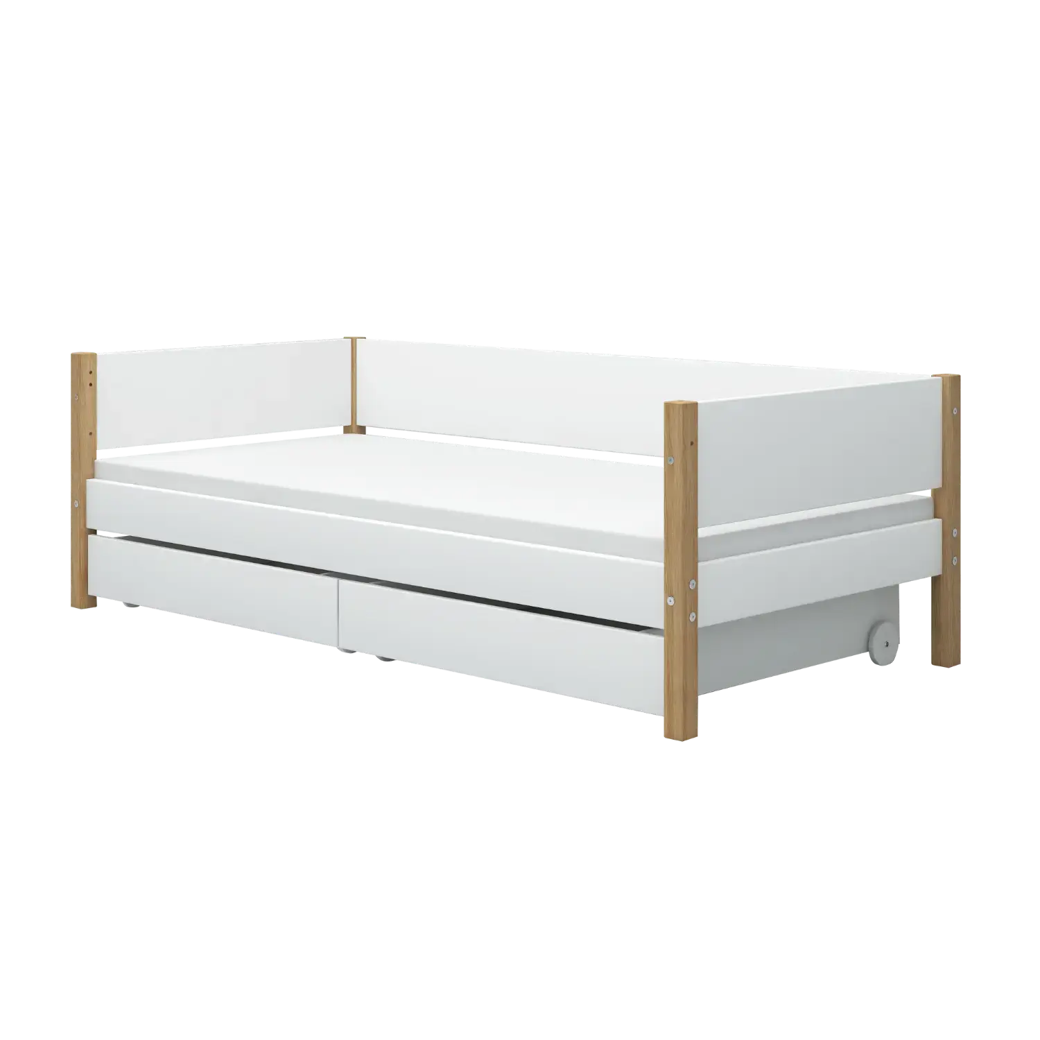 Single Bed with Storage, 90x200 cm, White/Oak SINGLE_BED 200 flexa-com.myshopify.com