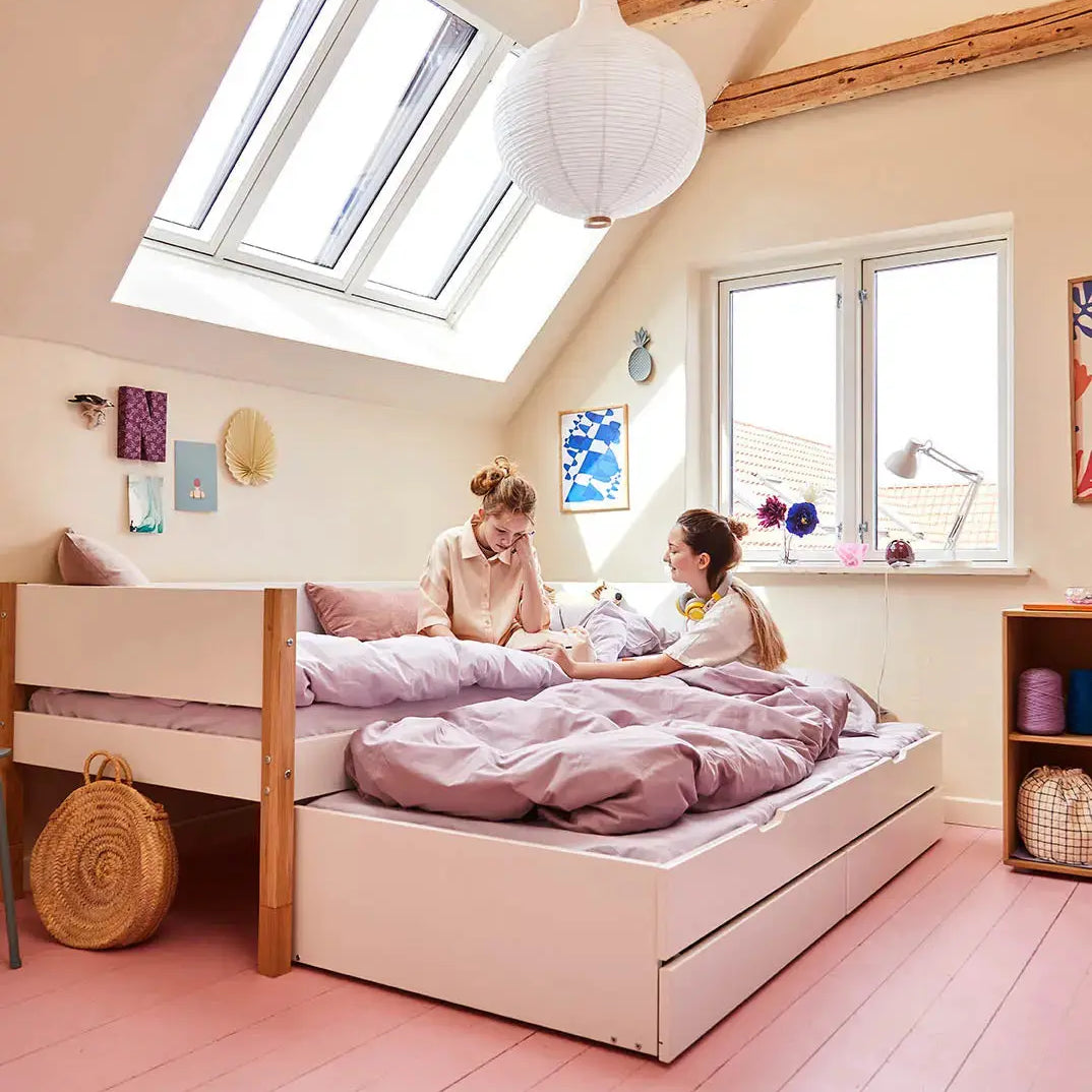Single Bed with Storage and Pull-out Bed, 90x200 cm, White/Oak SINGLE_BED 200 flexa-com.myshopify.com