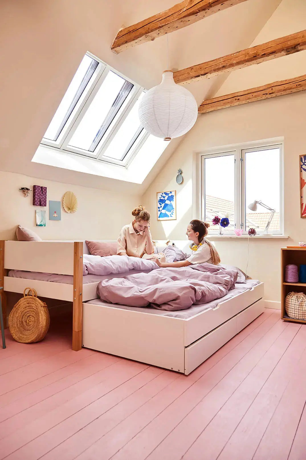 Single Bed with Storage and Pull-out Bed, 90x200 cm, White/Oak SINGLE_BED 200 flexa-com.myshopify.com