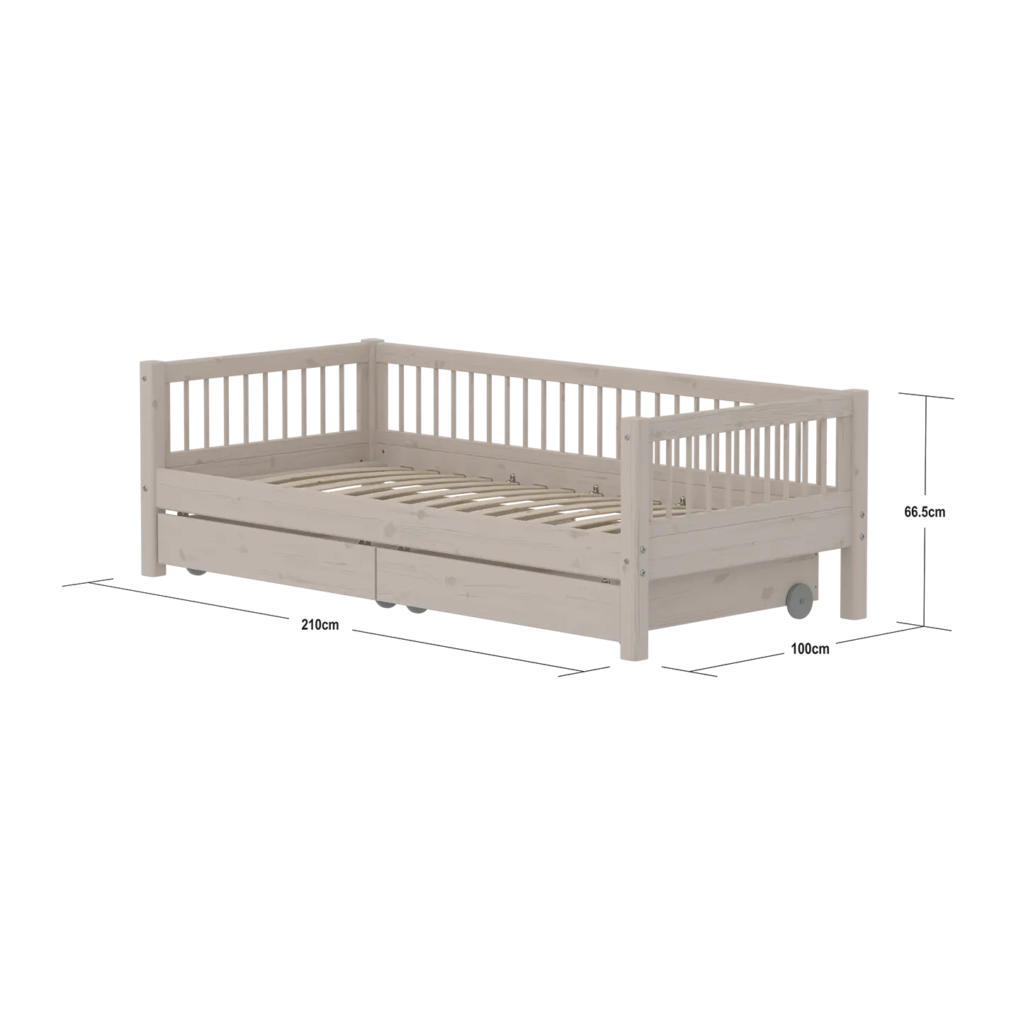 Single Bed with Storage and Safety Rail, 90x200 cm, Grey SINGLE_BED 200 flexa-com.myshopify.com