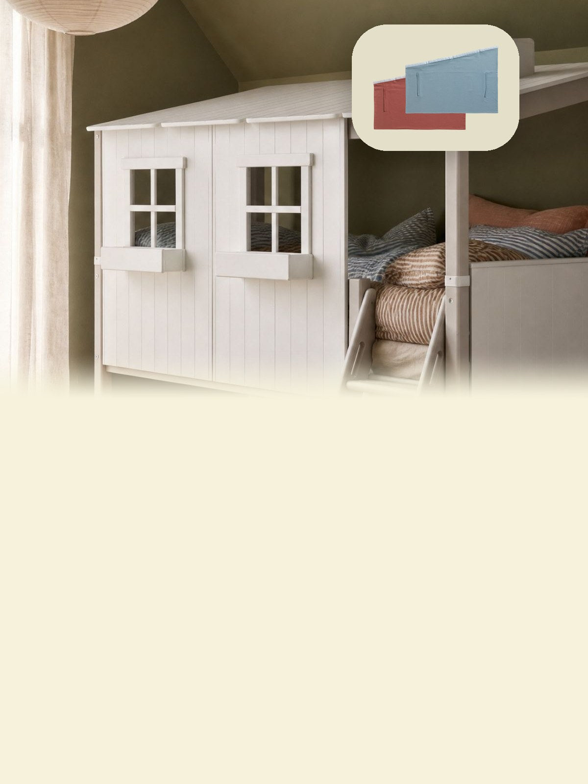 FLEXA CLASSIC mid-high bed with house in white, with two Curtain for Housebed