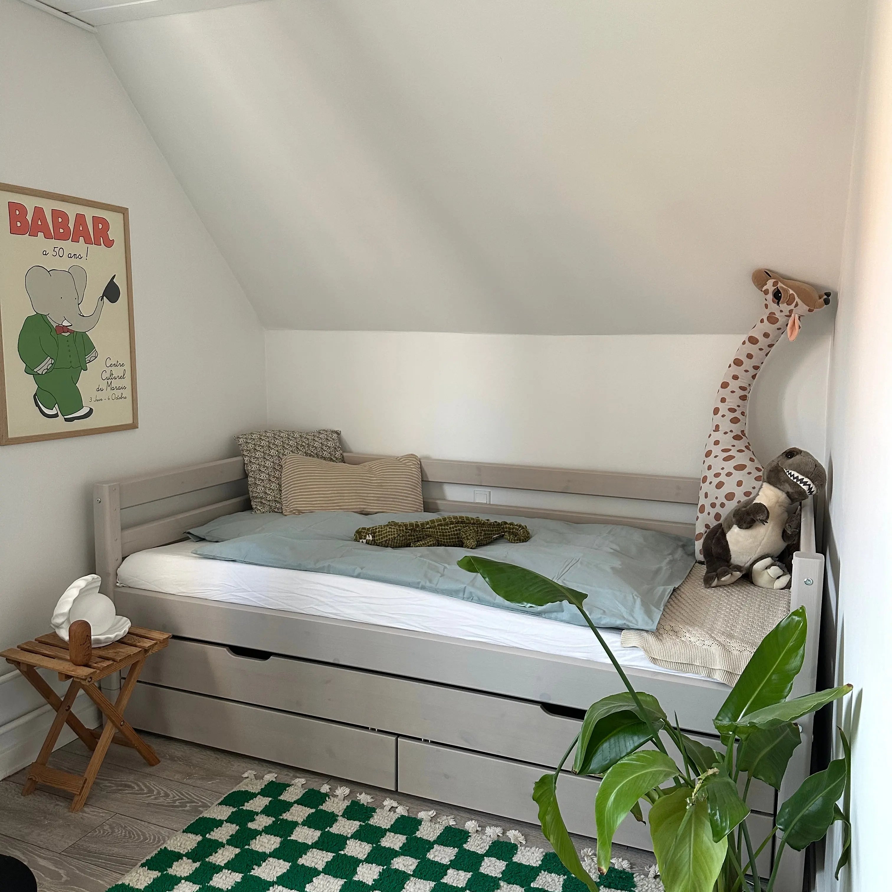 Single Bed with Pull-out Bed, Storage and Safety Rail, 90x200 cm, Grey SINGLE_BED single-bed-with-trundle-pullout-bed-grey-washed  flexa-com.myshopify.com
