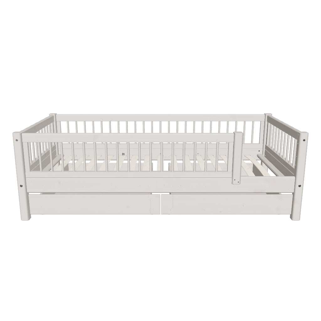 FLEXA Single Bed with Safety Rails and Storage, 90x200 cm, Grey, 3D model